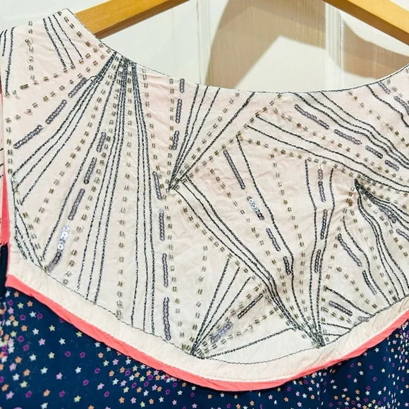 Miss Me Navy Blue & Pink Stars Beaded Peplum Top Feminine Coquette Girl Size M - Picture 4 of 5